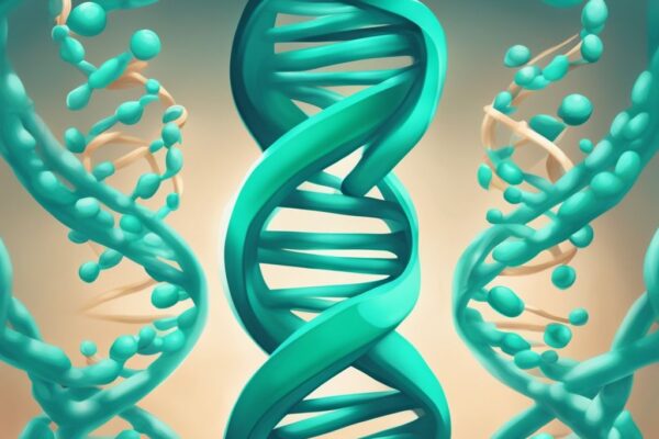 Illustrazione moderna di una molecola di DNA che si srotola per produrre un filamento di RNA, costruendo una catena di amminoacidi, rappresentazione della sintesi delle proteine spiegazione semplice.