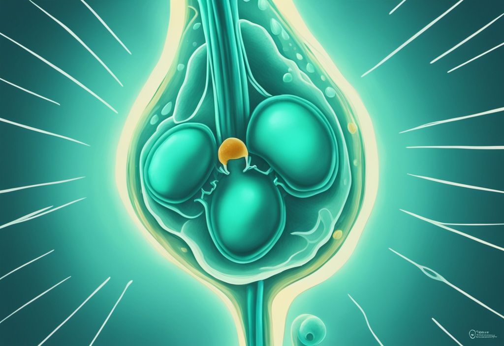 Illustrazione digitale moderna di un rene con aree evidenziate che indicano le cause delle proteine nelle urine.